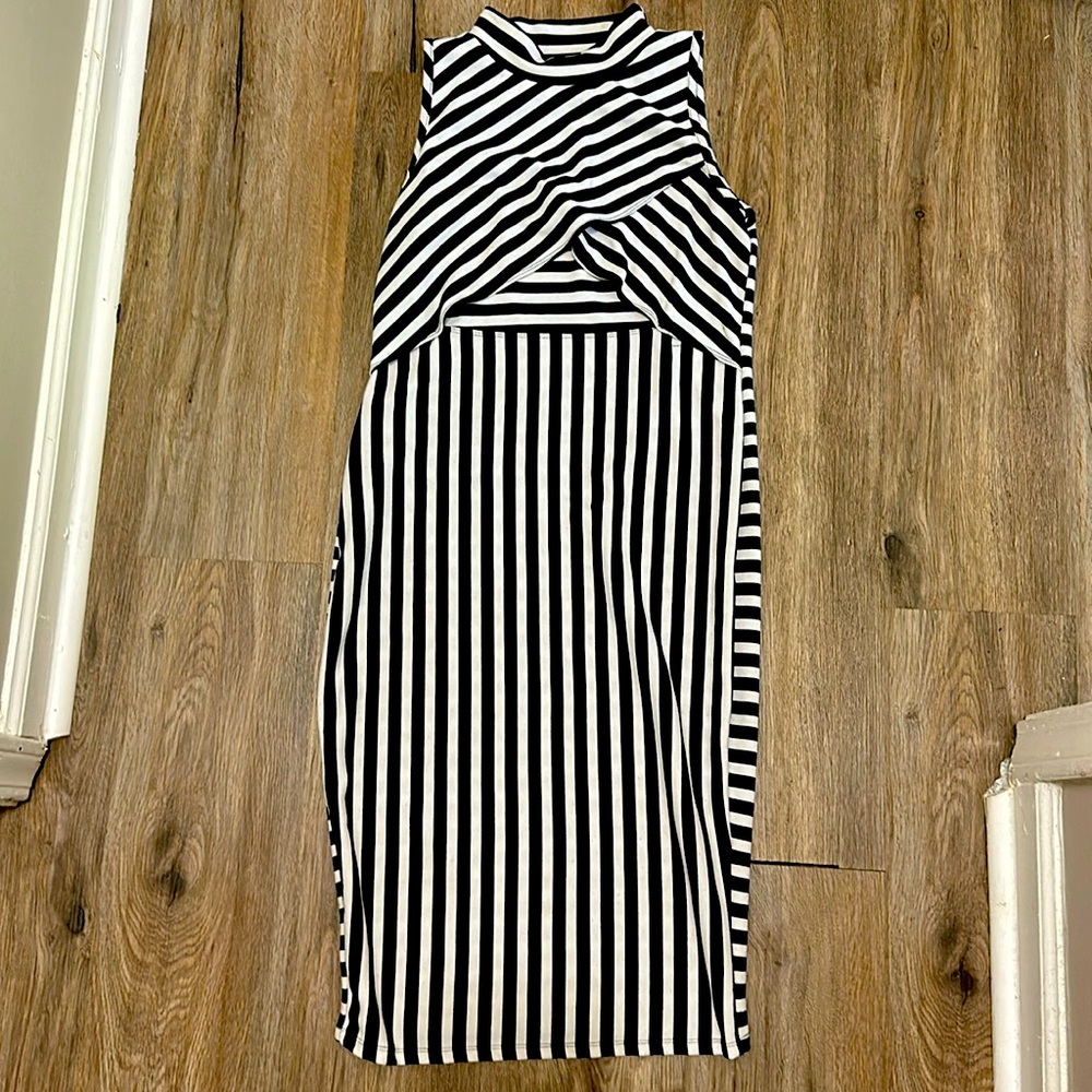 black and white striped dress